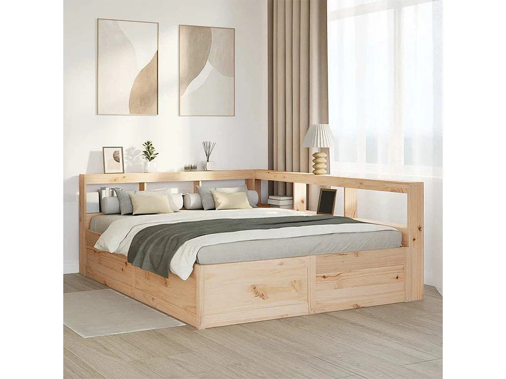 Cama con estantería sin colchón madera maciza de pino 150x200cm