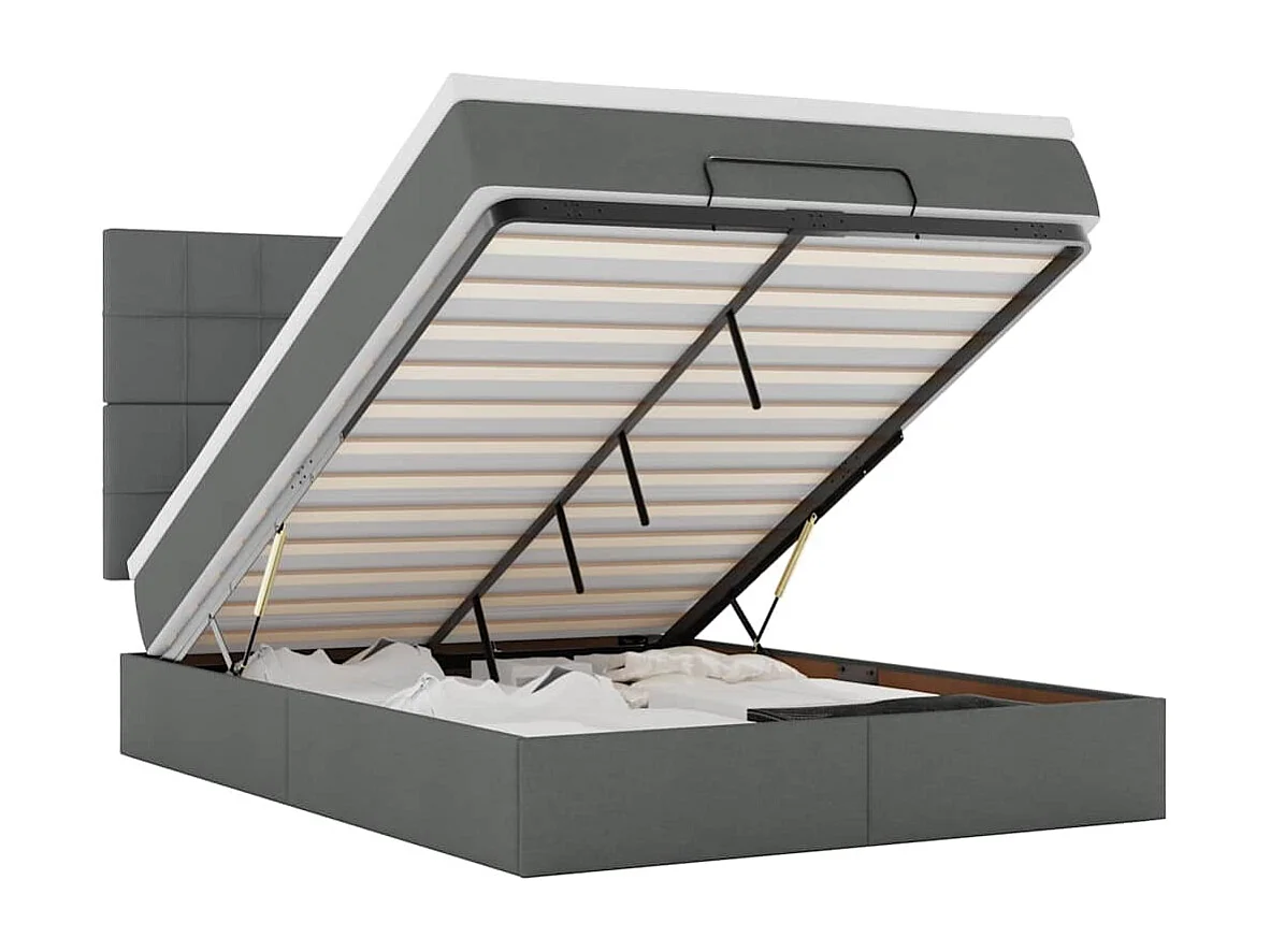 Estrutura de cama otomana com colchão 140x190cm cinzento escuro