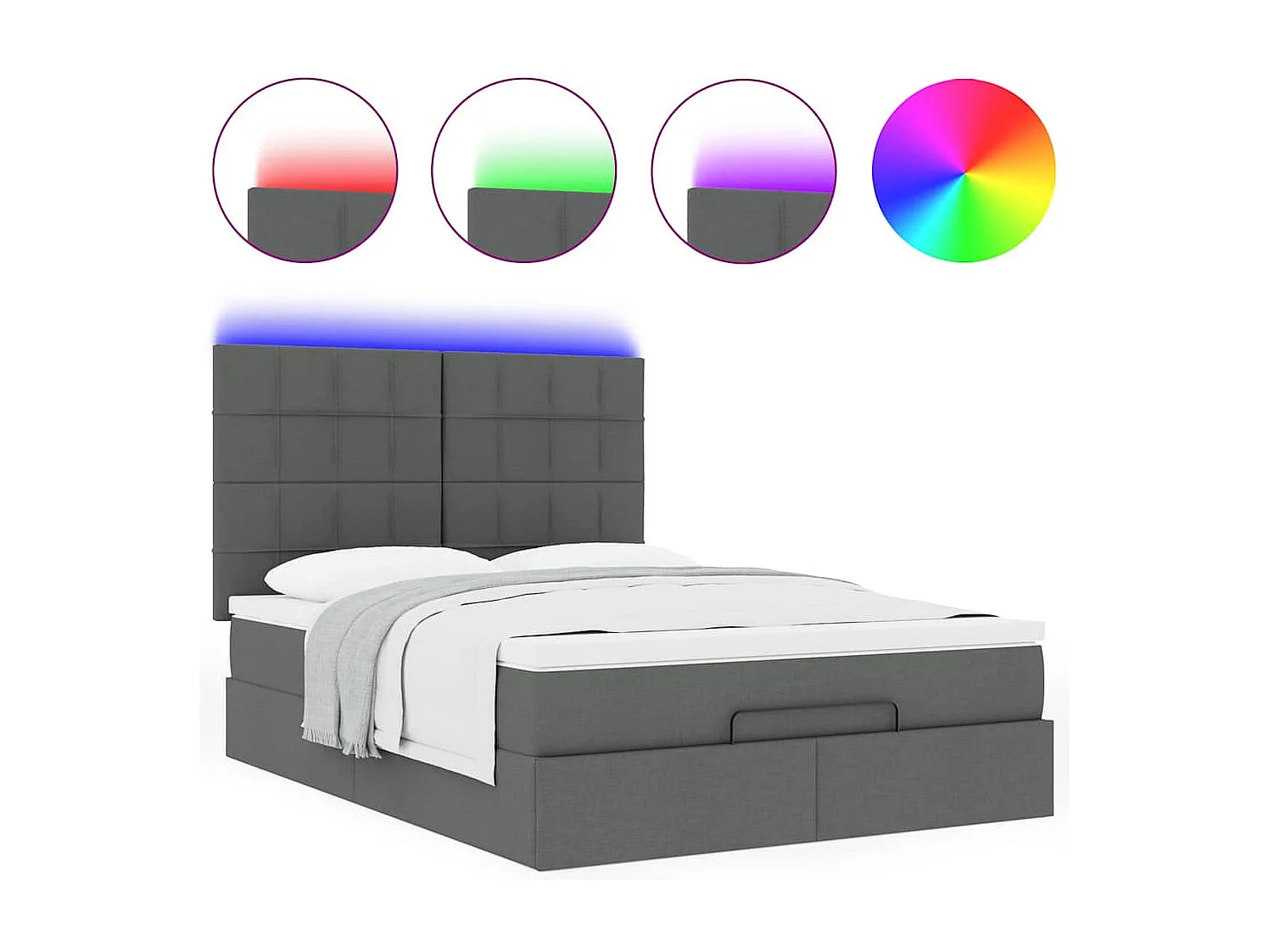 Estrutura de cama otomana com colchão 140x190cm cinzento escuro