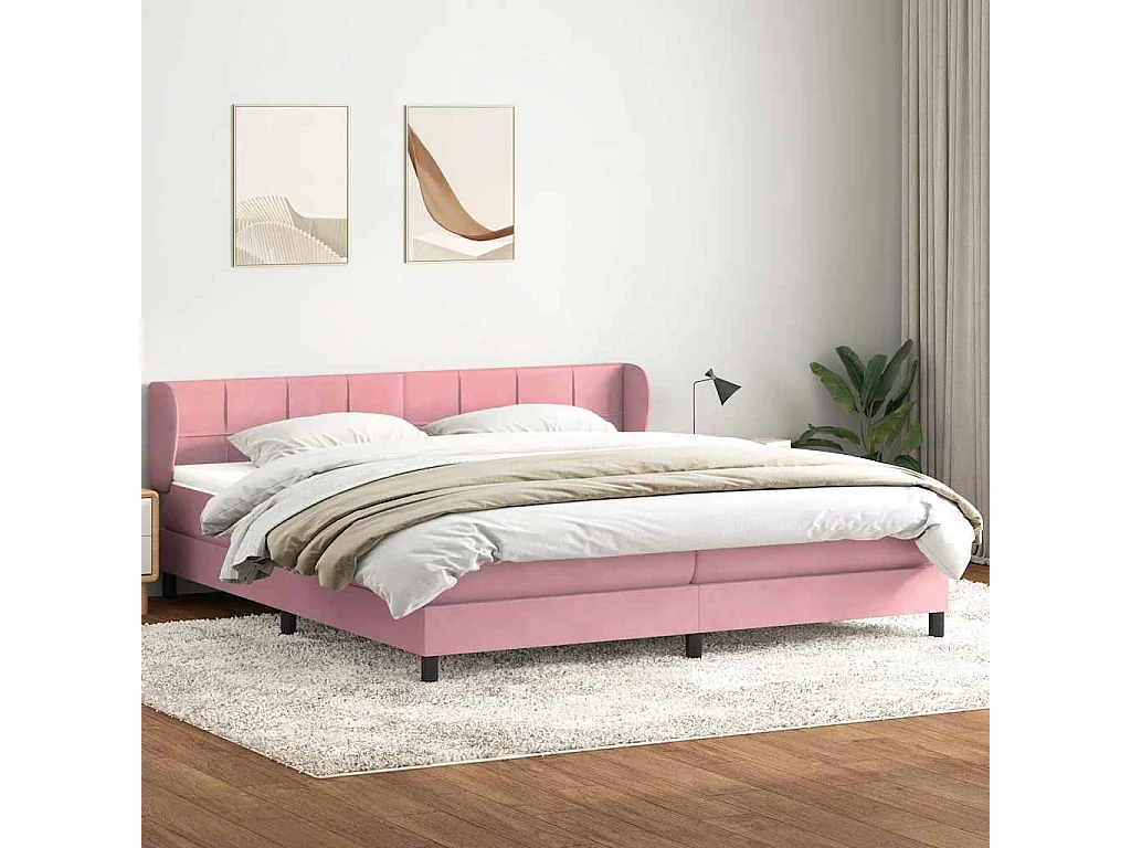 Cama box spring con colchones terciopelo rosa 180x210 cm