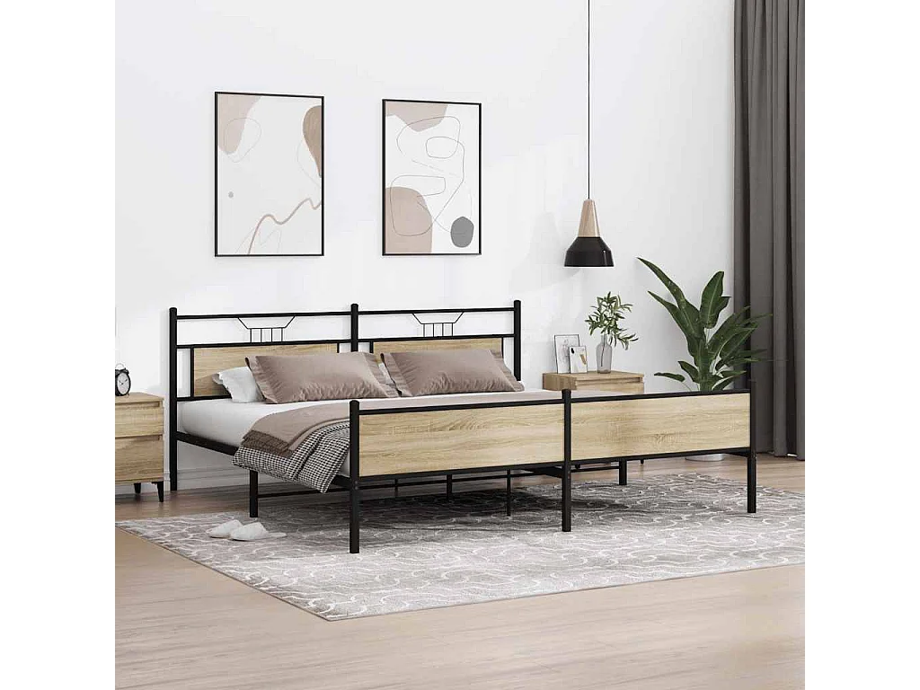 Cadre de lit en métal sans matelas chêne sonoma 200x200 cm