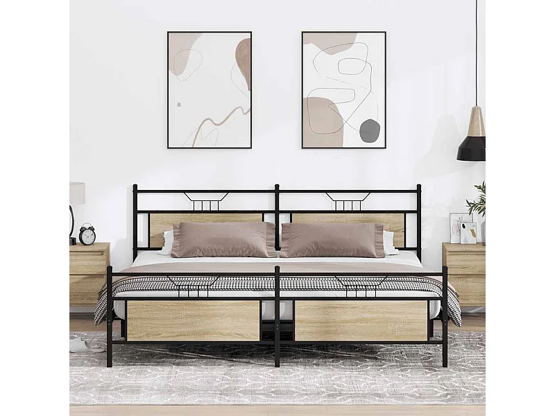 Bedframe zonder matras metaal sonoma eikenkleur 200x200 cm