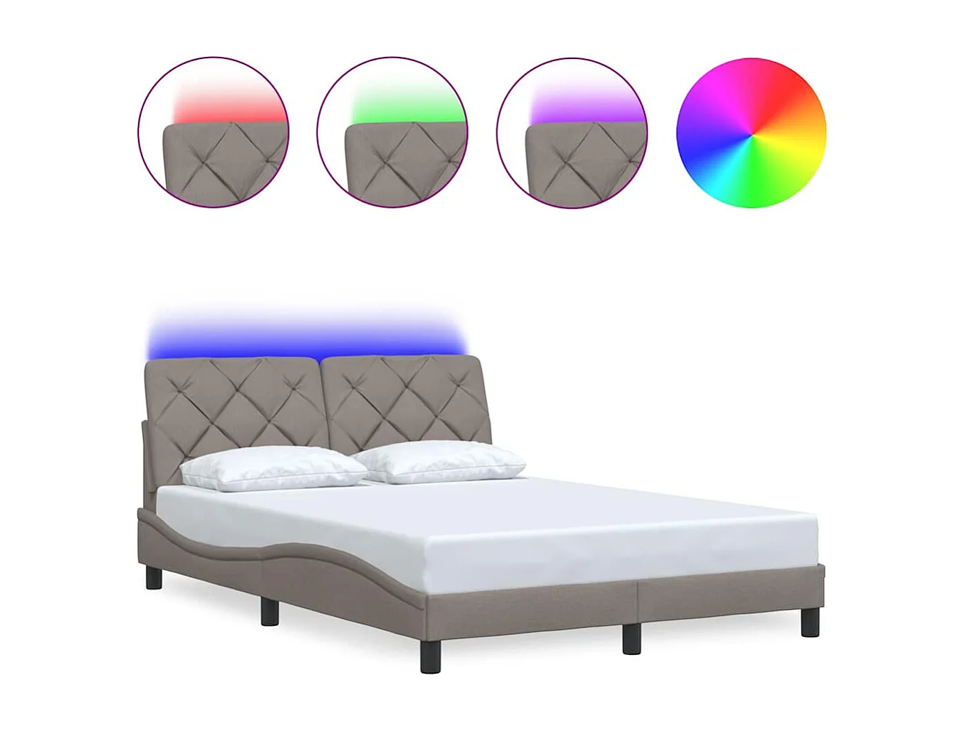 Bedframe met LED zonder matras 120x200 cm stof taupe