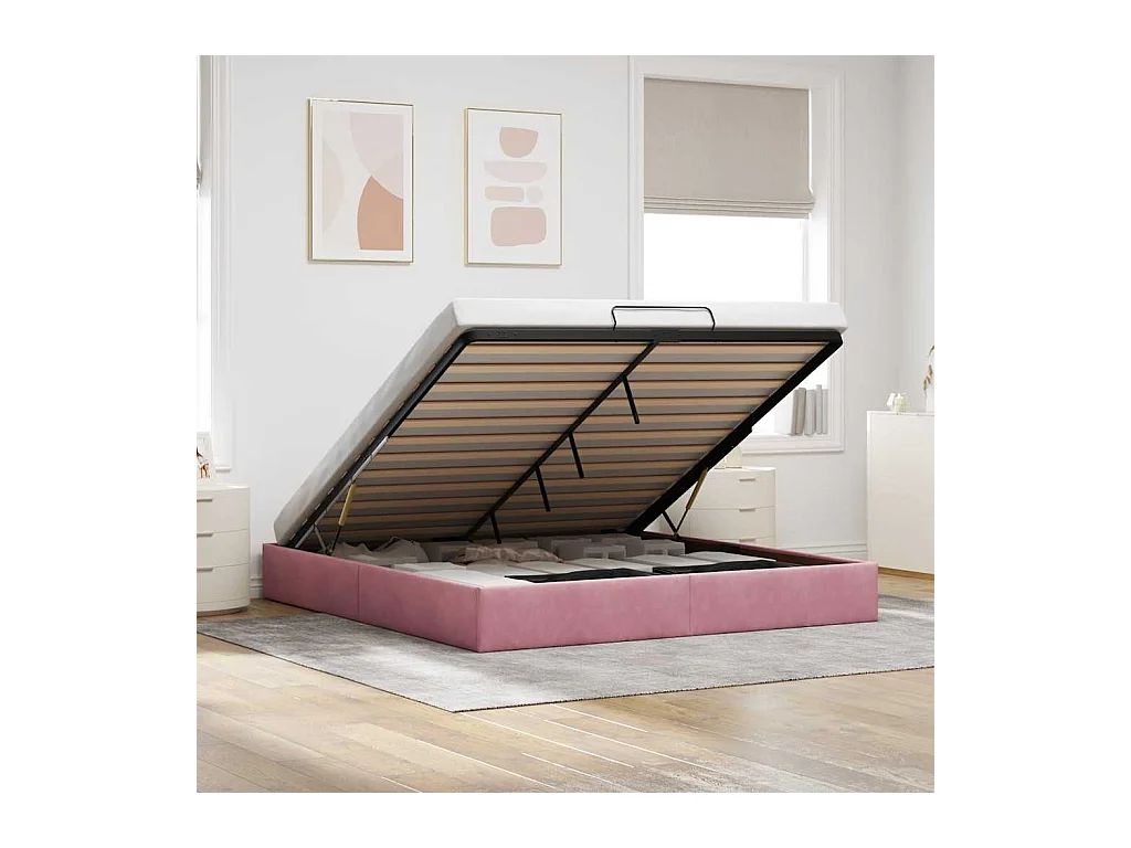 Cadre de lit ottoman sans matelas rose 160x200 cm velours