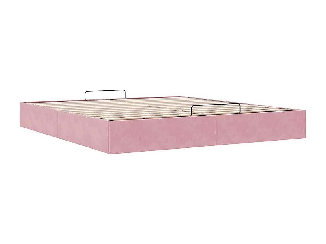 Estructura cama otomana sin colchón terciopelo rosa 160x200 cm