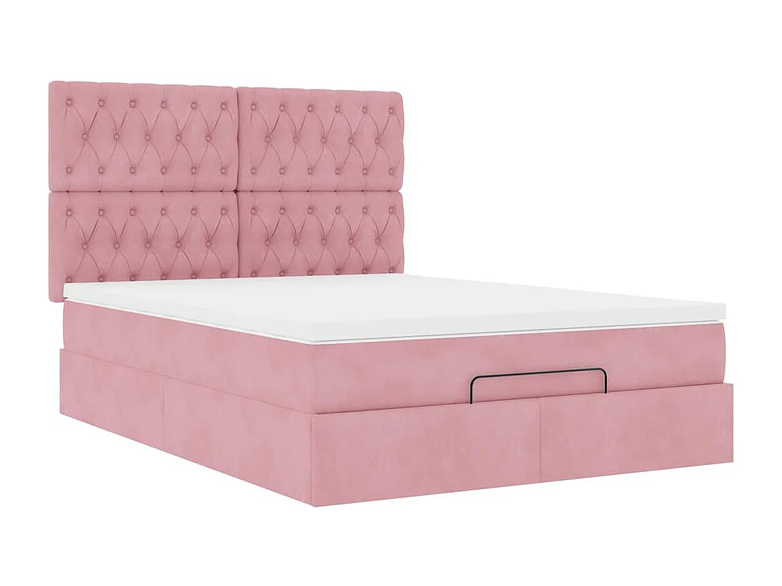 Cadre de lit ottoman avec matelas rose 140x200 cm velours