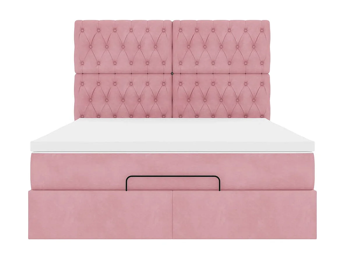 Cadre de lit ottoman avec matelas rose 140x200 cm velours