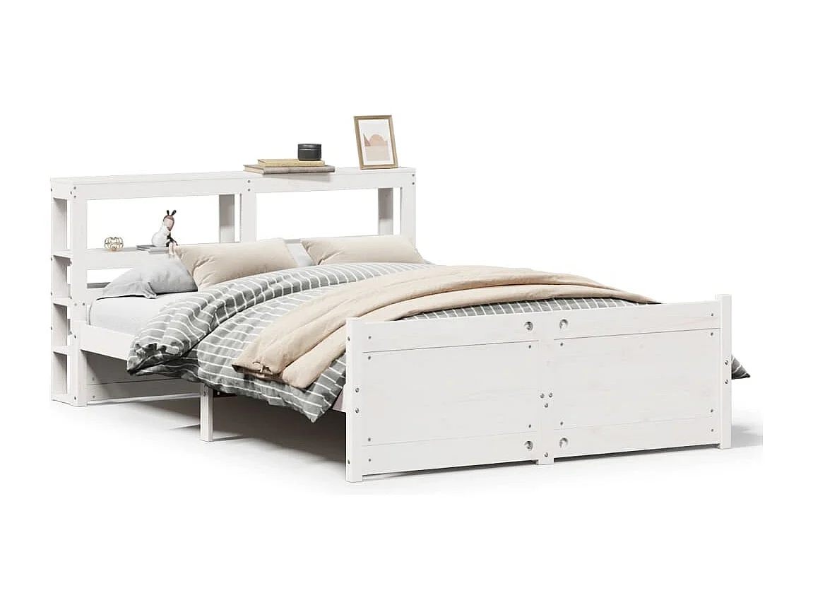 Estructura de cama con cabecero sin colchón blanco 140x190 cm