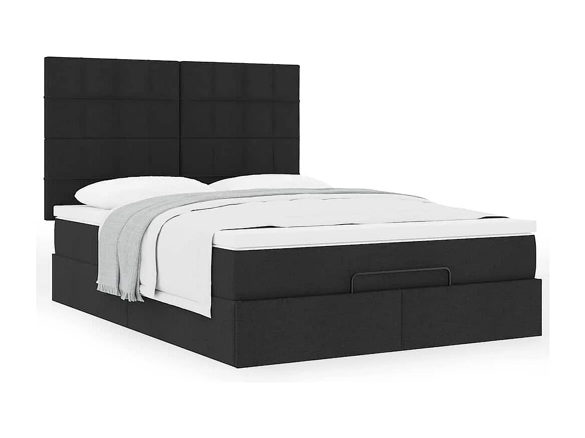 Cadre de lit ottoman avec matelas noir 140x190 cm tissu