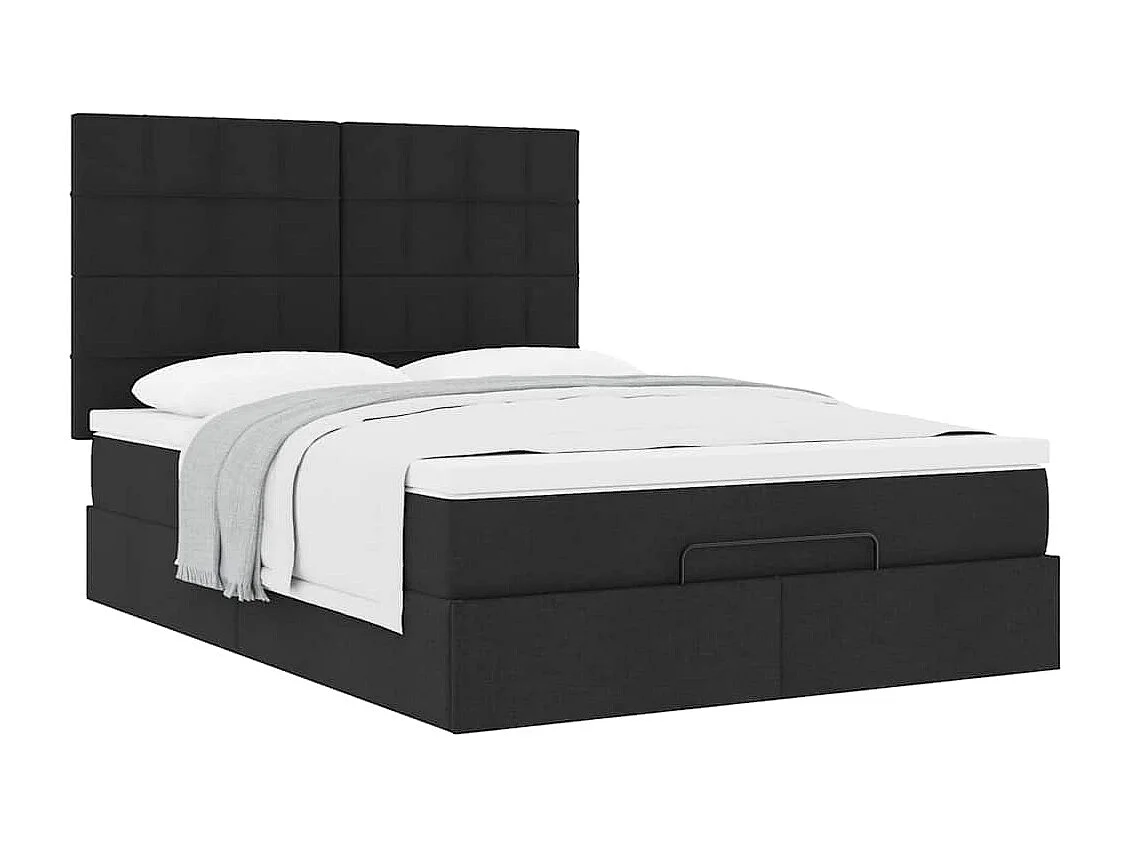 Cadre de lit ottoman avec matelas noir 140x190 cm tissu