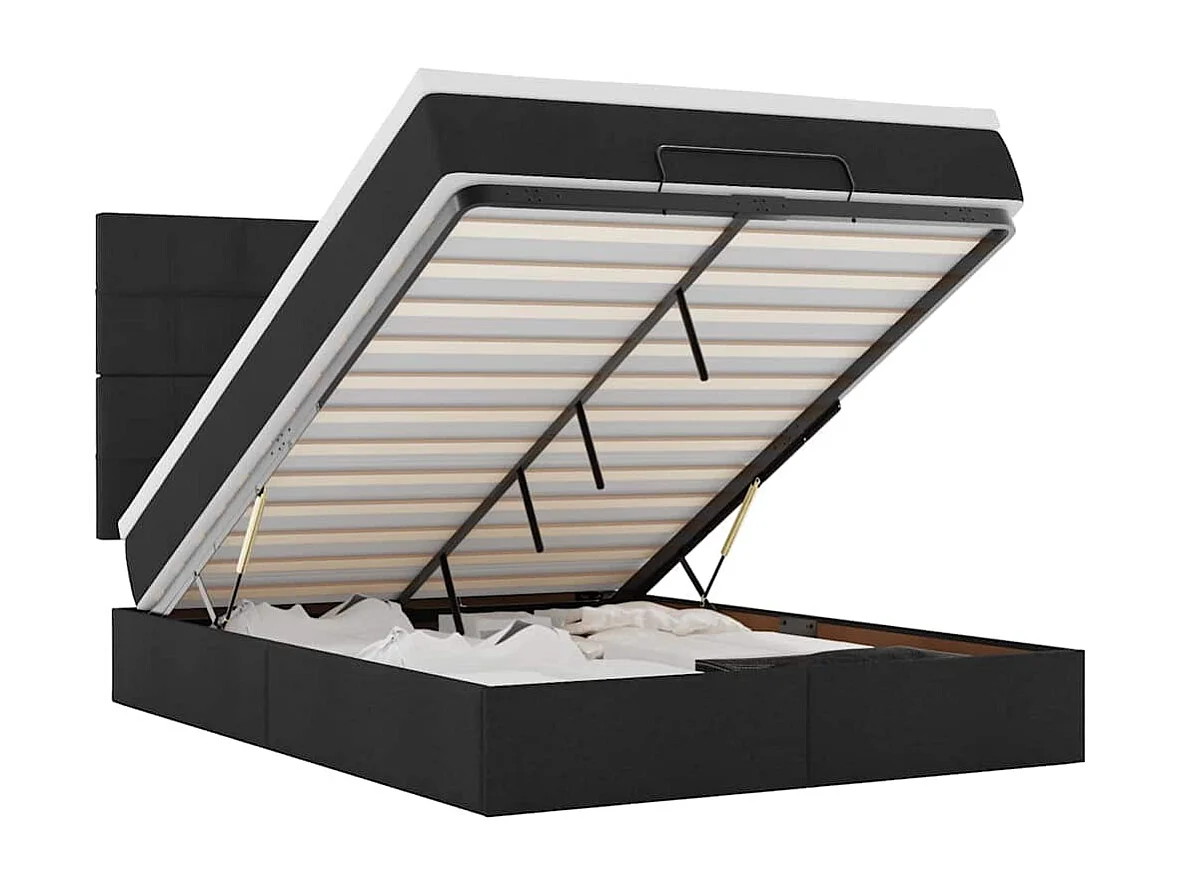 Estructura cama otomana colchón tela negra 140x190 cm