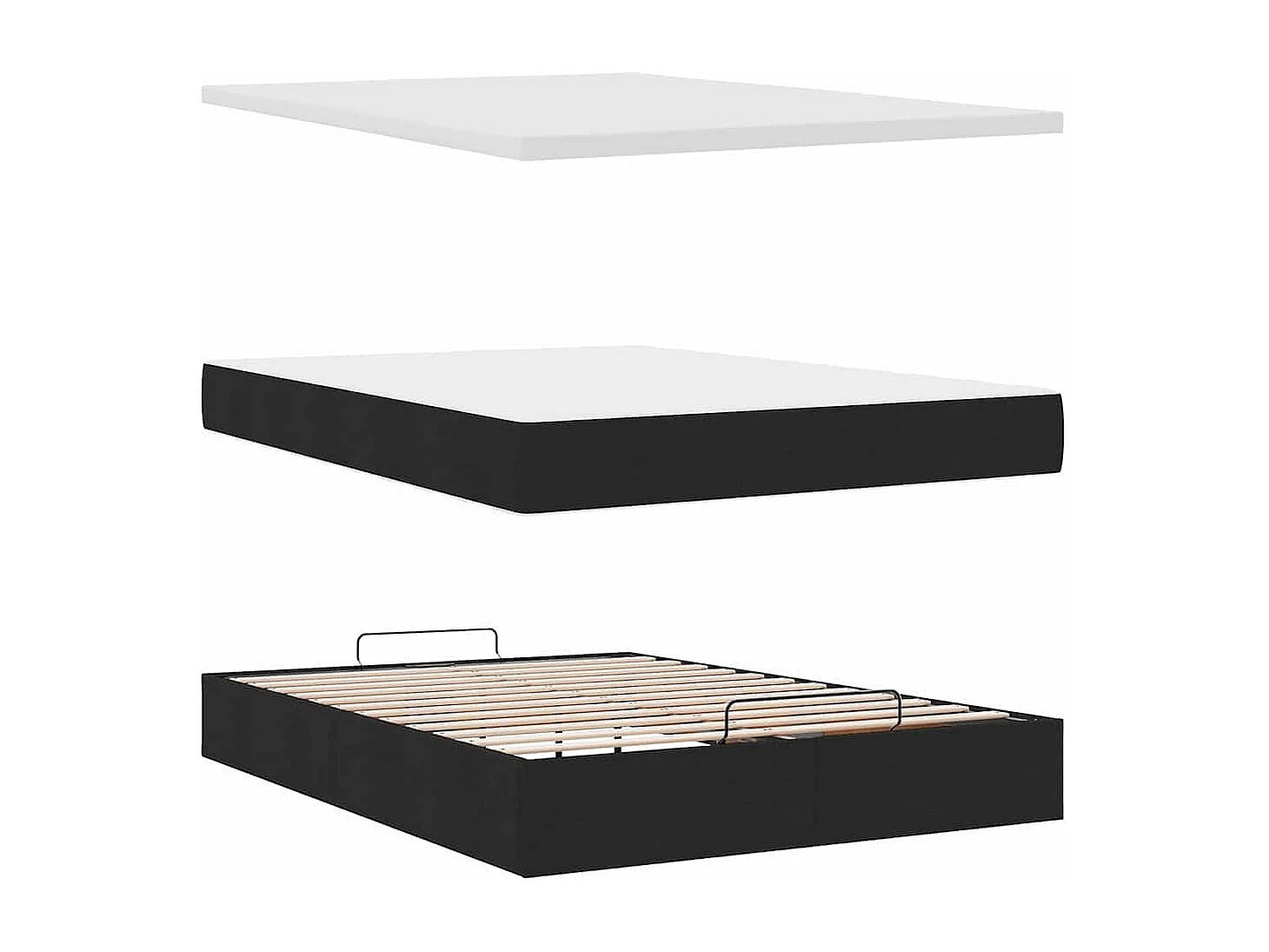 Estructura cama otomana colchón tela negra 140x190 cm