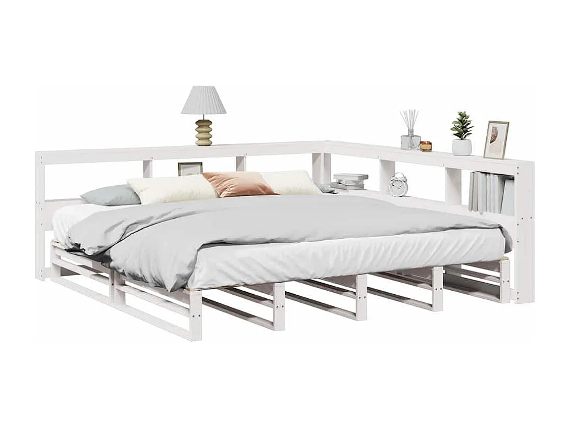 Bed met boekenkast zonder matras grenenhout wit 180x200 cm