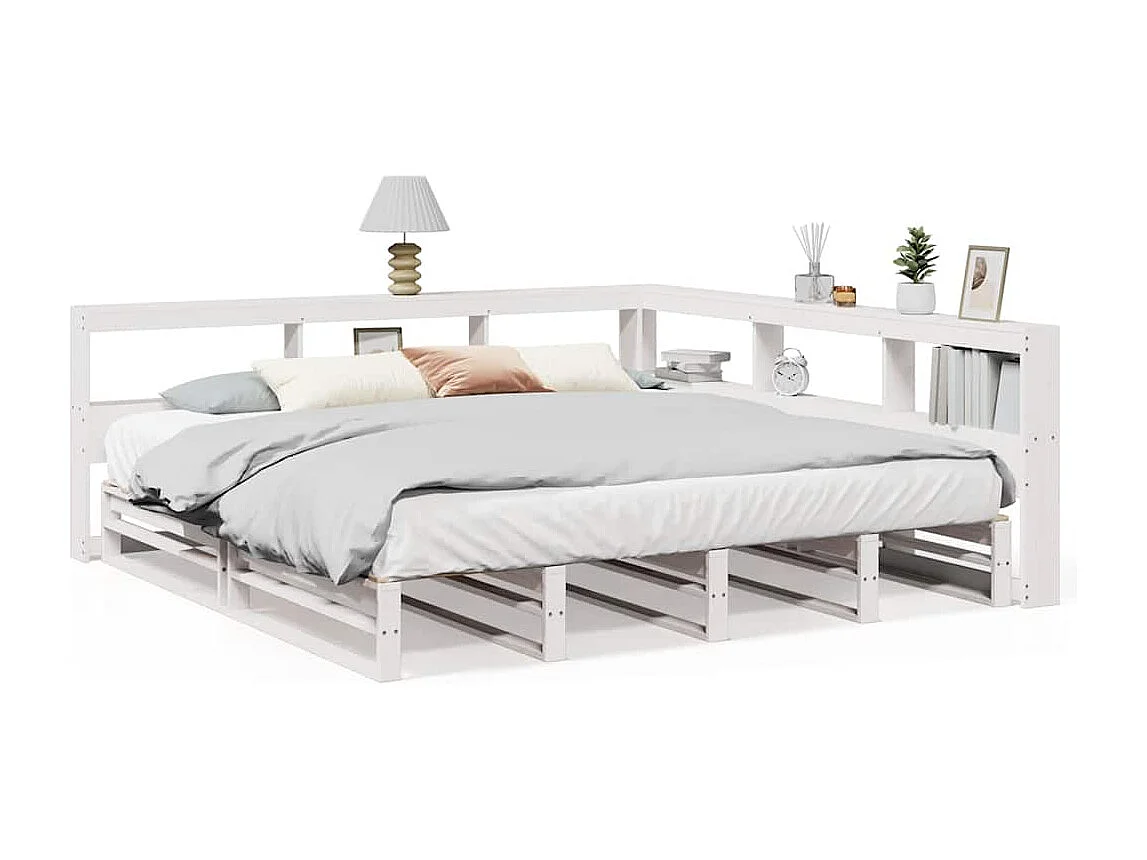 Bed met boekenkast zonder matras grenenhout wit 180x200 cm