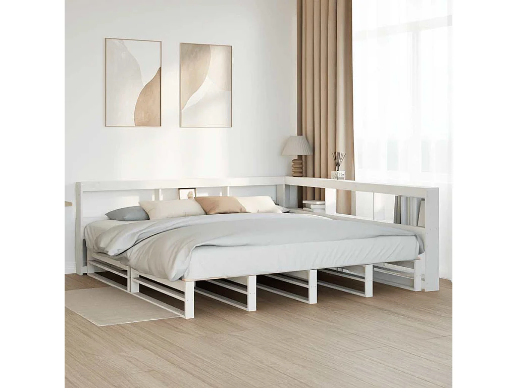 Bed met boekenkast zonder matras grenenhout wit 180x200 cm