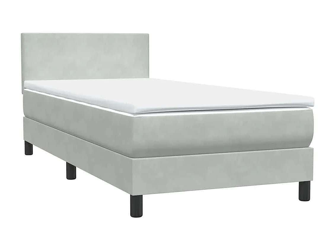 Cama com molas/colchão cinzento-claro 90x220 cm veludo