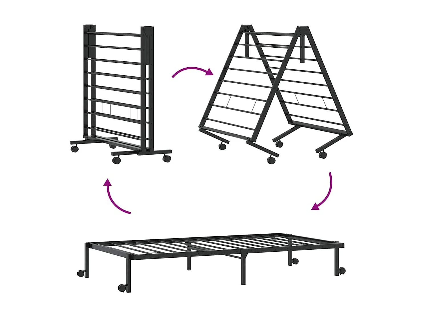 Cadre de lit sans matelas pliable noir 80x200 cm acier