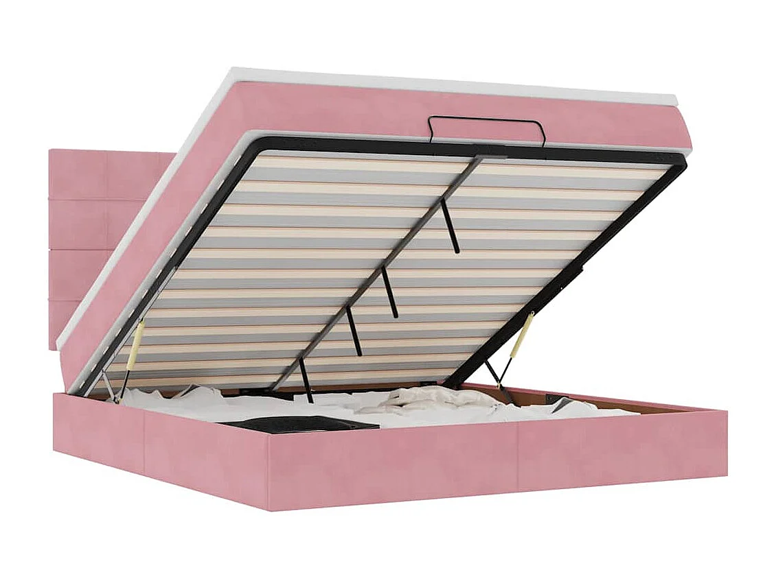 Cadre de lit ottoman avec matelas rose 160x200 cm velours