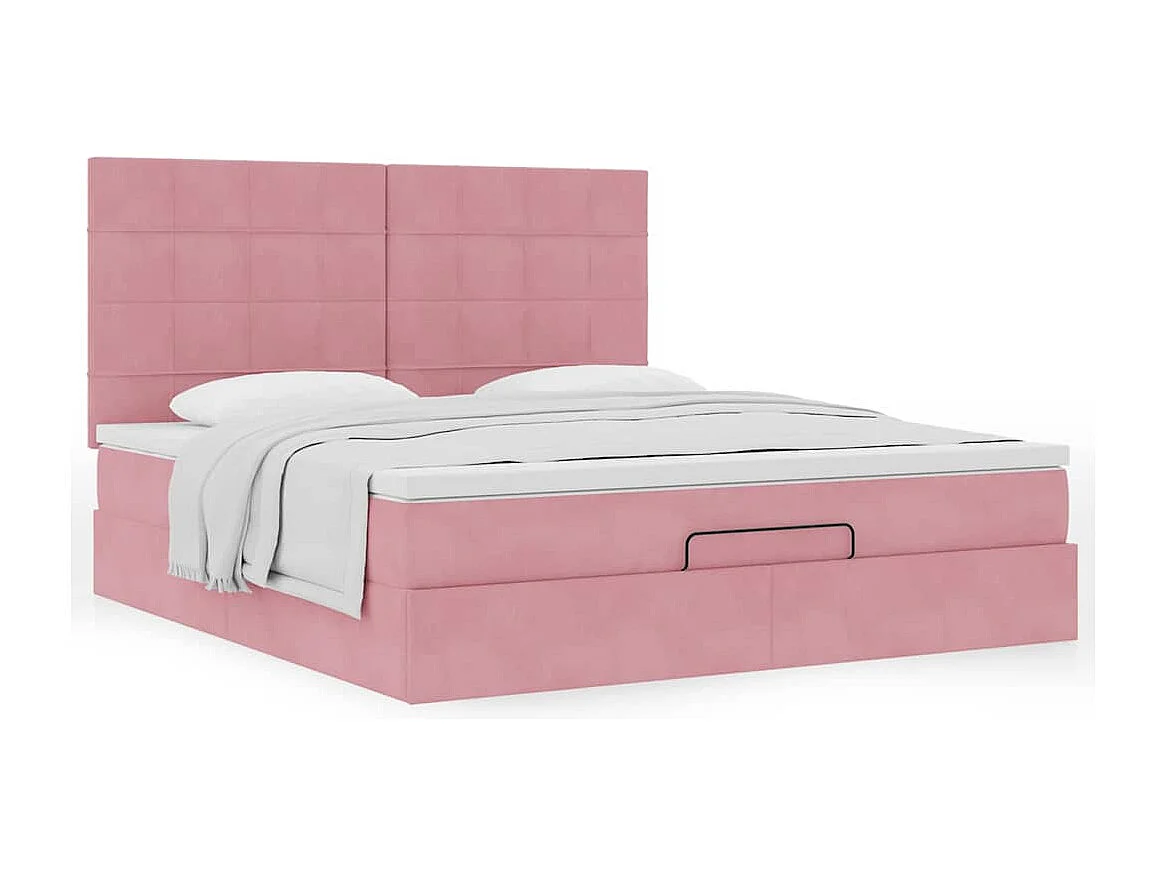 Cadre de lit ottoman avec matelas rose 160x200 cm velours