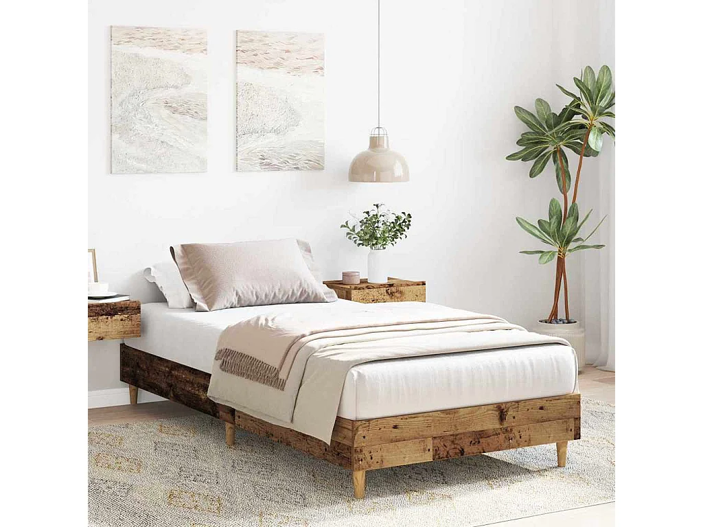 Cadre de lit sans matelas vieux bois 100x200 cm bois ingénierie