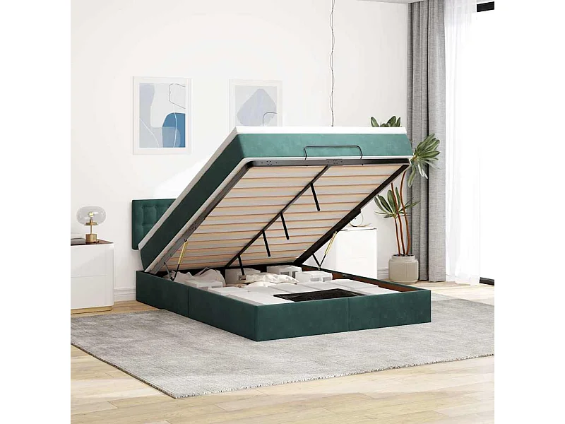 Estrutura de cama otomana com colchão 140x200 cm verde escuro