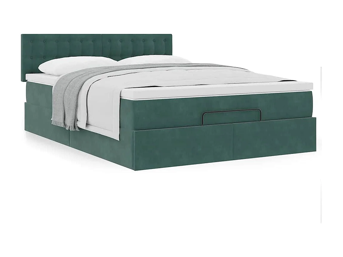 Estrutura de cama otomana com colchão 140x200 cm verde escuro