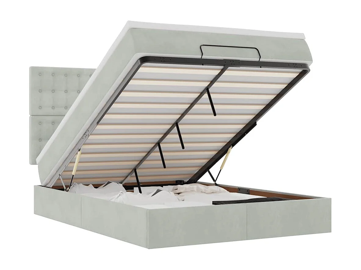 Estructura cama otomana colchones gris claro 140x190cm