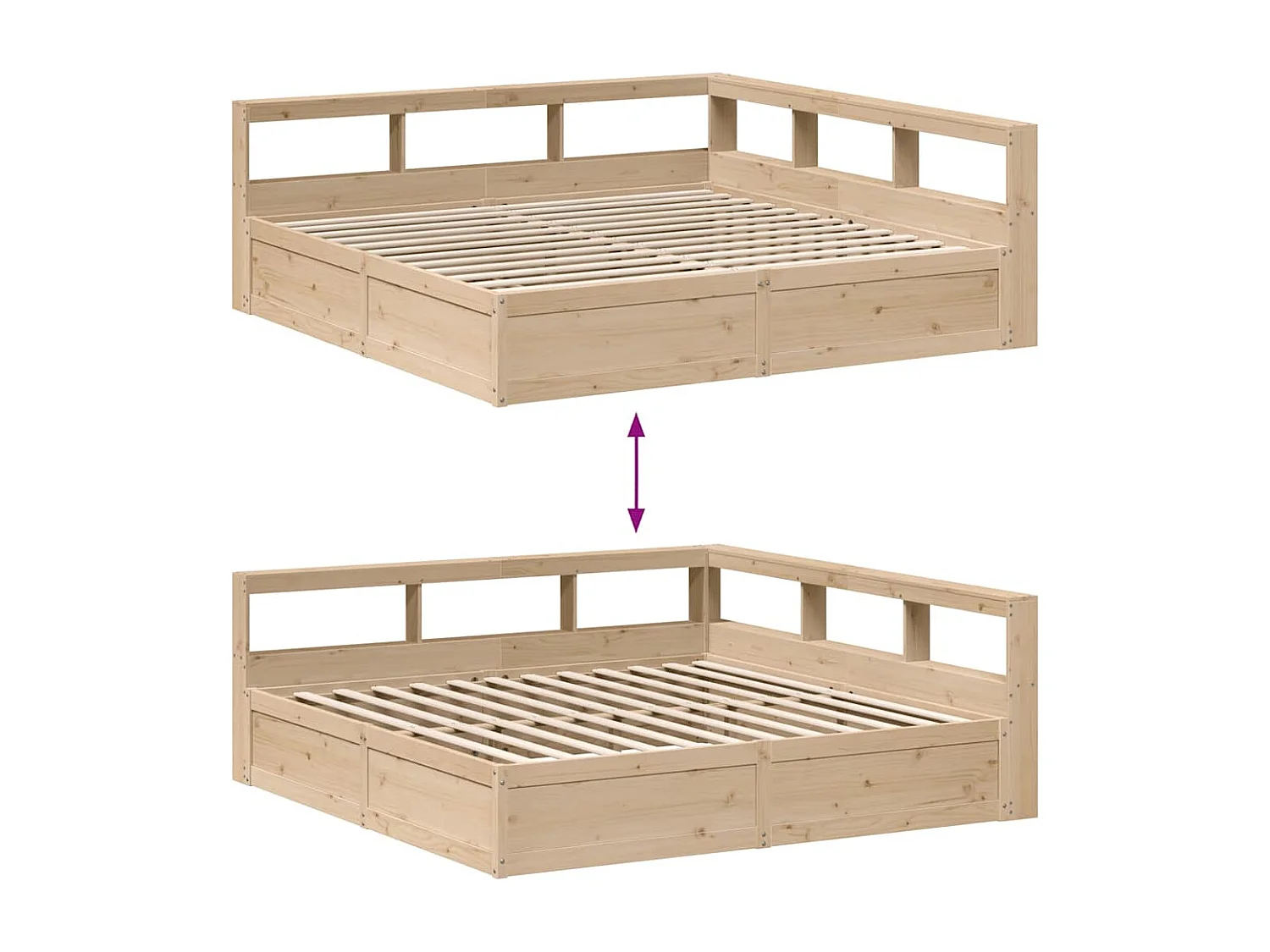 Lit bibliothèque sans matelas 180x200 cm bois massif de pin