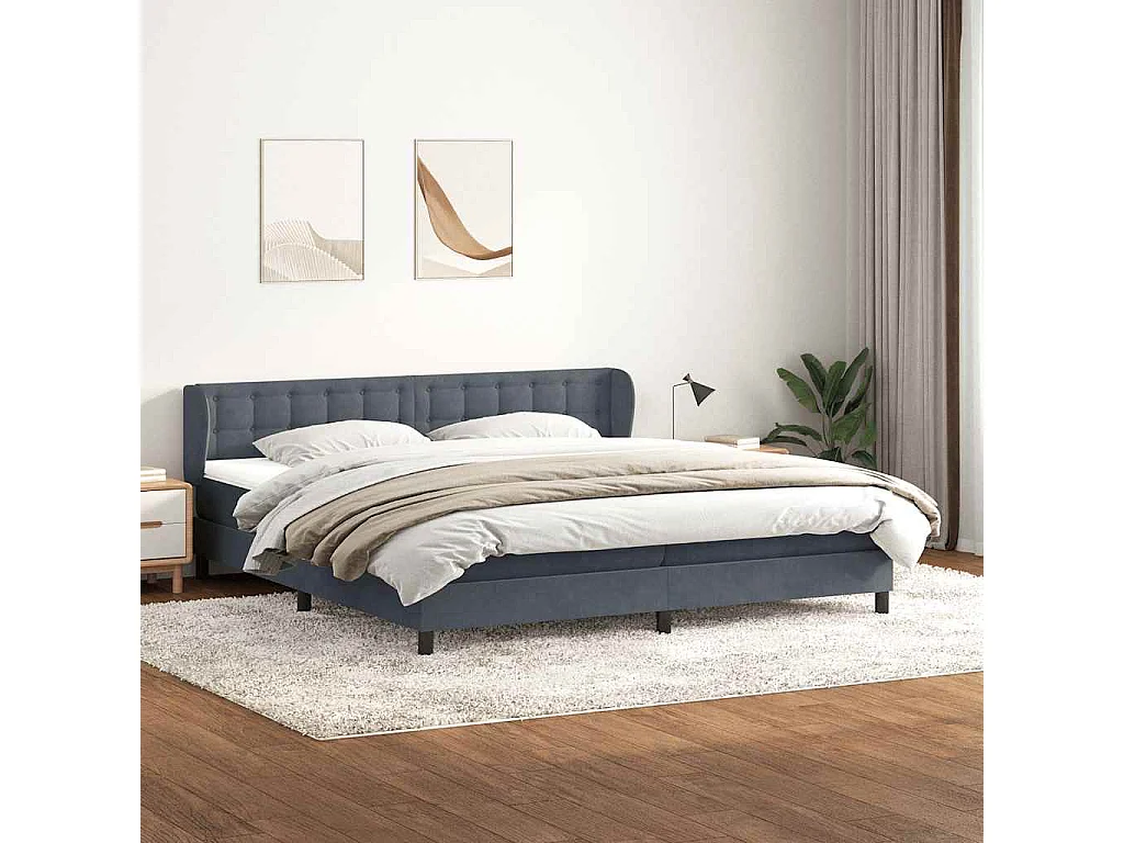 Cama box spring con colchones terciopelo gris oscuro 180x220 cm
