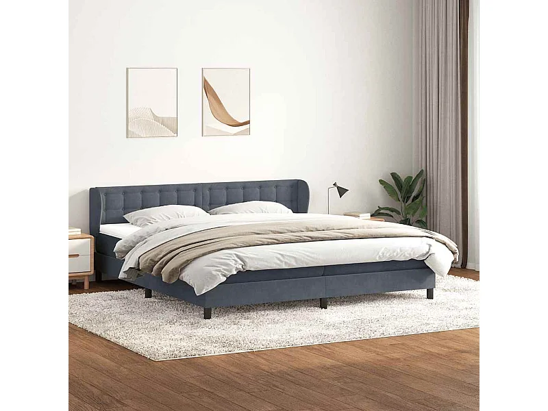 Cama box spring con colchones terciopelo gris oscuro 180x220 cm