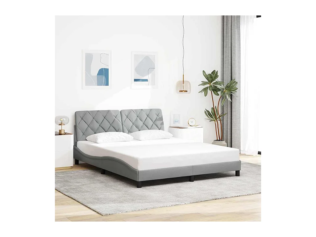 Cadre de lit sans matelas gris clair 160x200 cm tissu