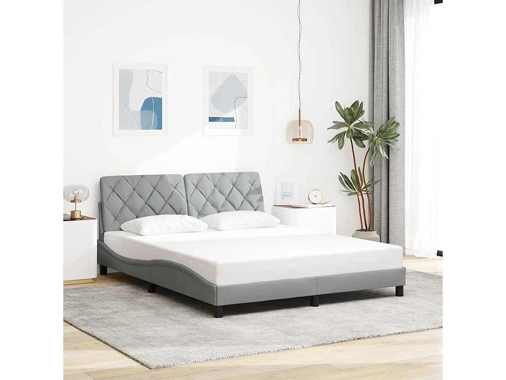 Cadre de lit sans matelas gris clair 160x200 cm tissu