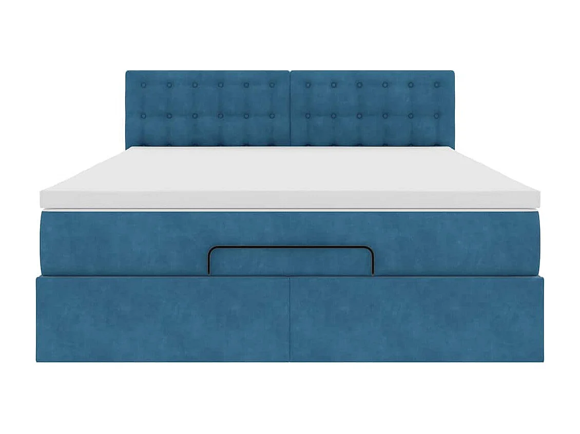 Cadre de lit ottoman avec matelas bleu foncé 140x190 cm velours