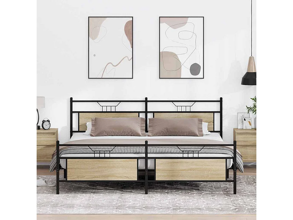 Cadre de lit en métal sans matelas chêne sonoma 193x203 cm
