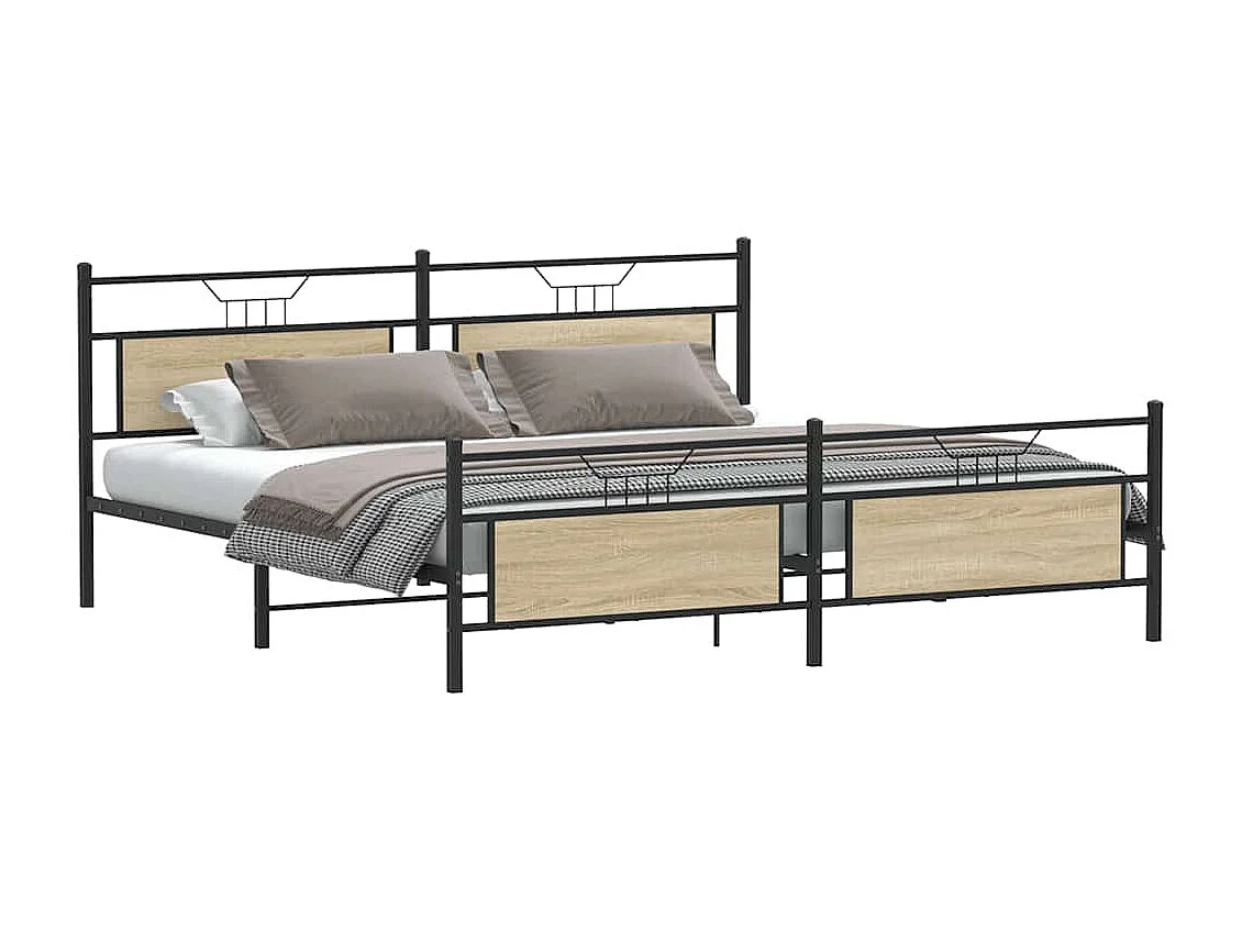 Cadre de lit en métal sans matelas chêne sonoma 193x203 cm