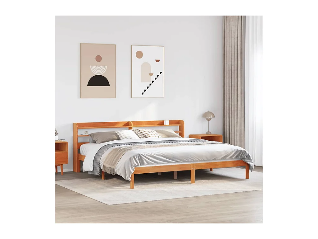 Cadre de lit et tête de lit sans matelas cire marron 200x200 cm