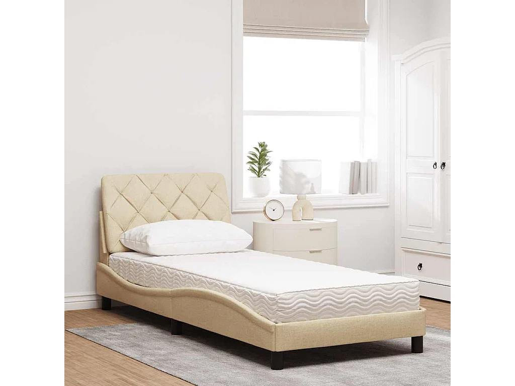 Lit avec matelas crème 80x200 cm tissu
