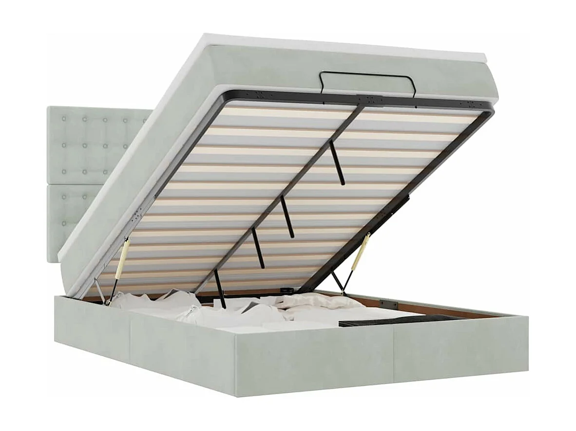 Estructura cama otomana con colchones gris claro 140x200cm
