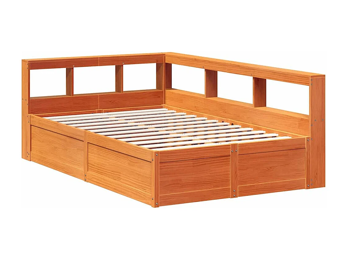 Lit bibliothèque sans matelas cire marron 140x190 cm pin massif