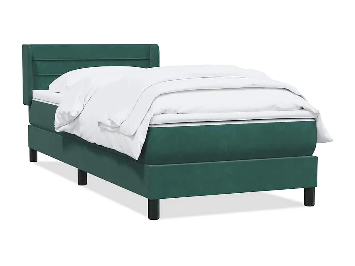 Cama com molas/colchão 90x220 cm veludo verde-escuro