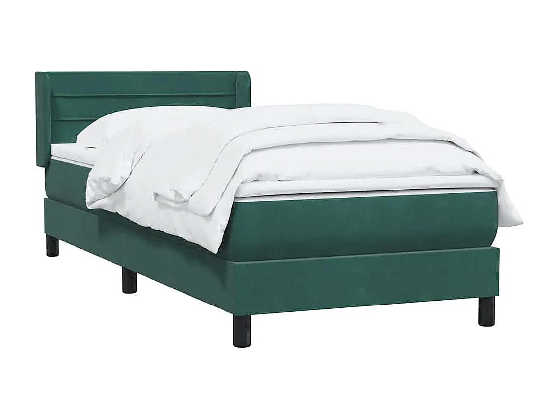 Cama com molas/colchão 90x220 cm veludo verde-escuro
