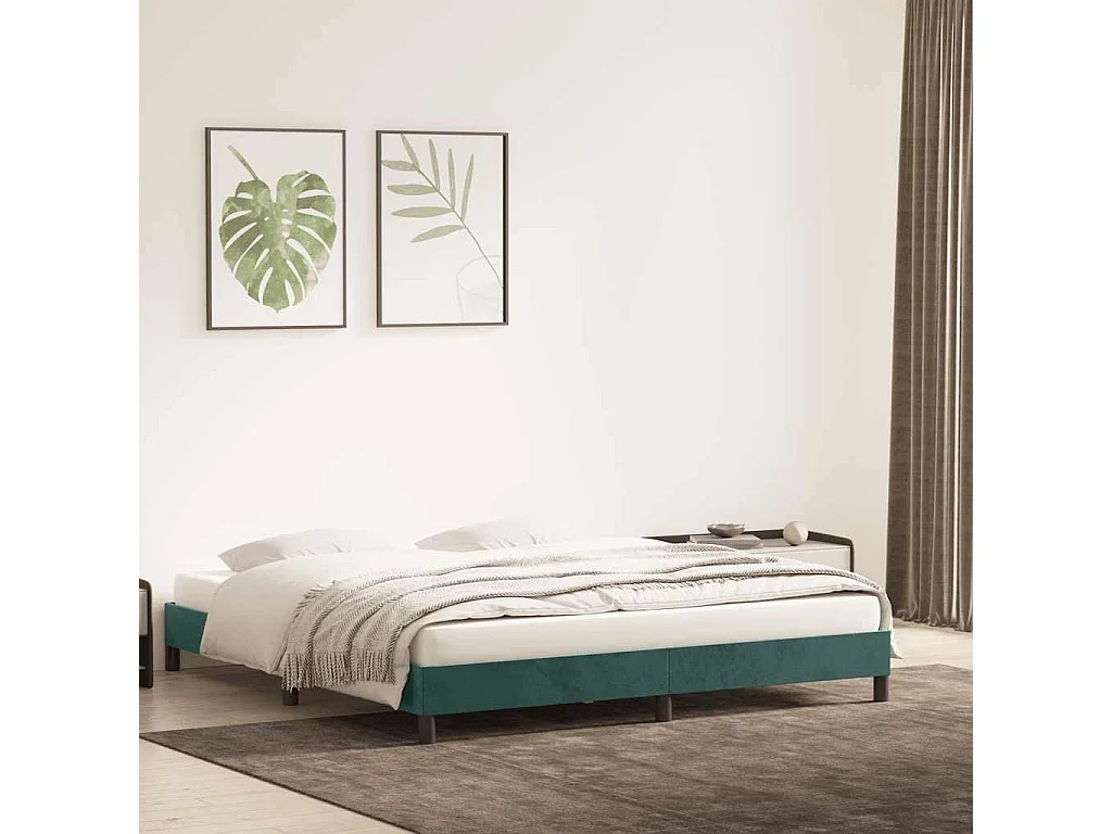 Estrutura de cama sem colchão 200x220 cm veludo verde-escuro