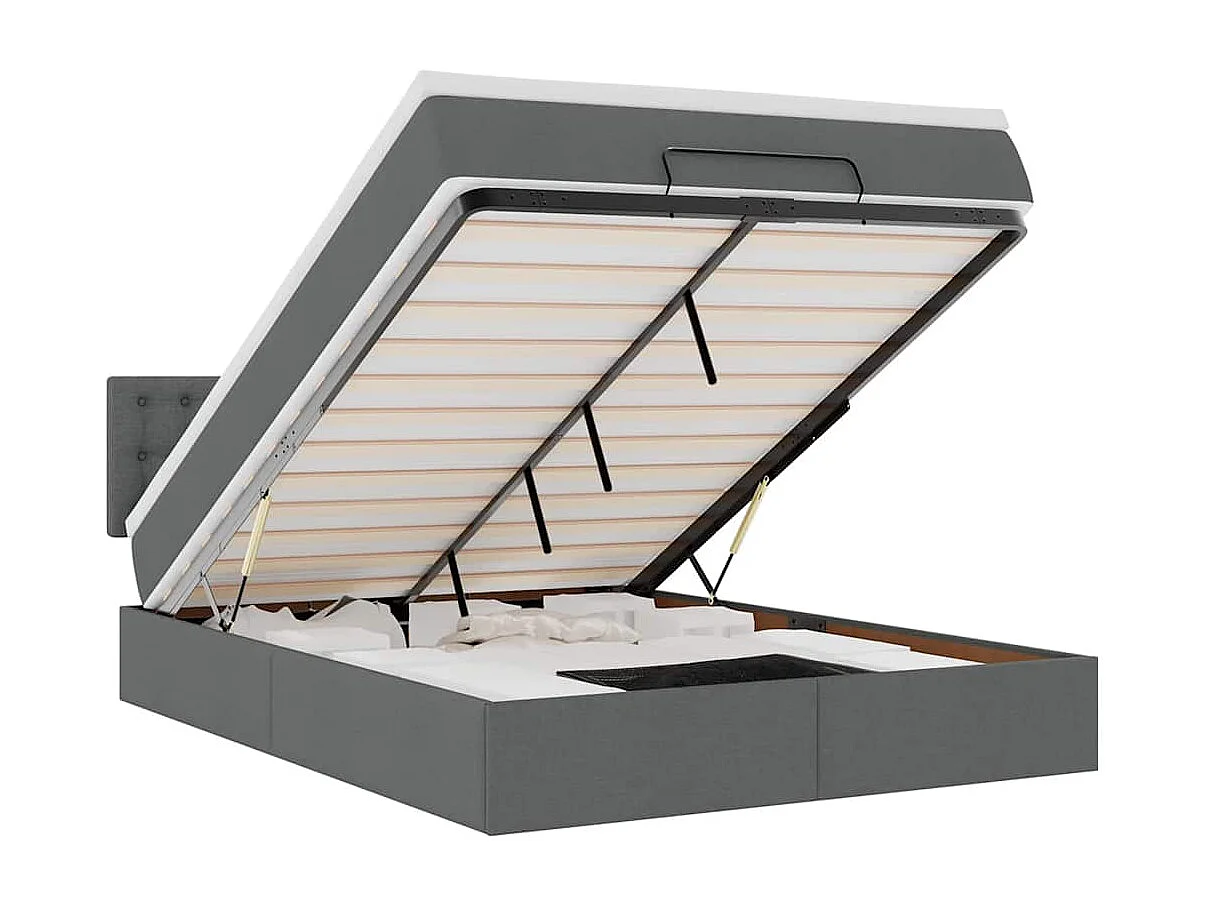 Lit ottoman avec matelas gris foncé 140x190 cm tissu