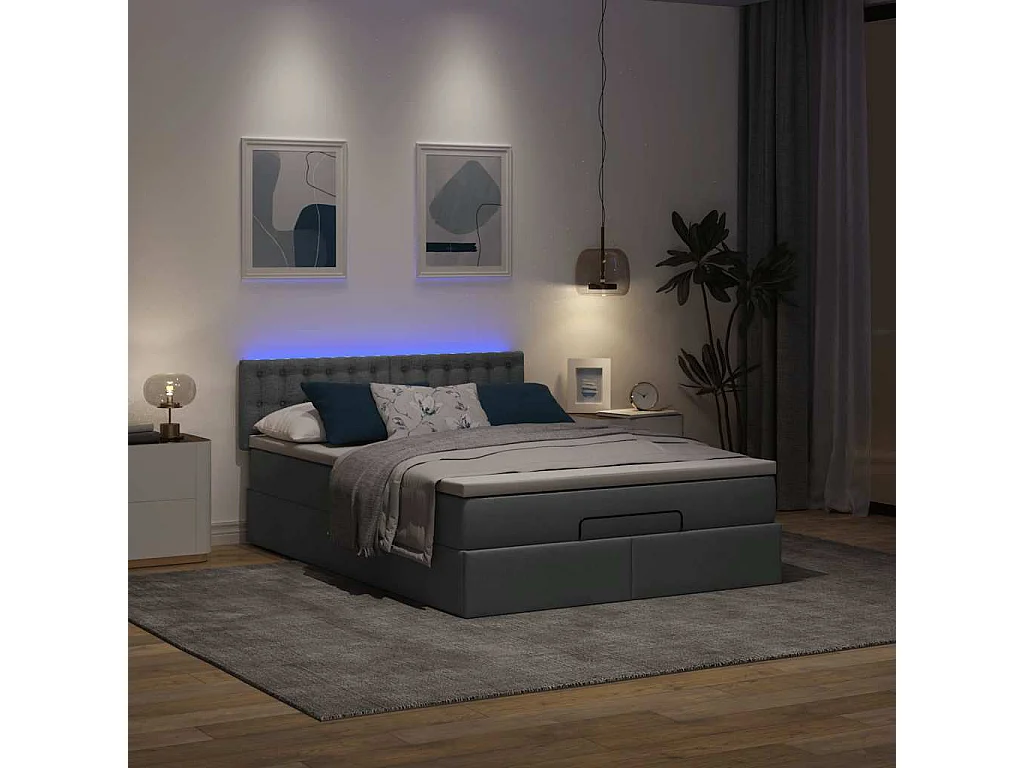 Lit ottoman avec matelas gris foncé 140x190 cm tissu