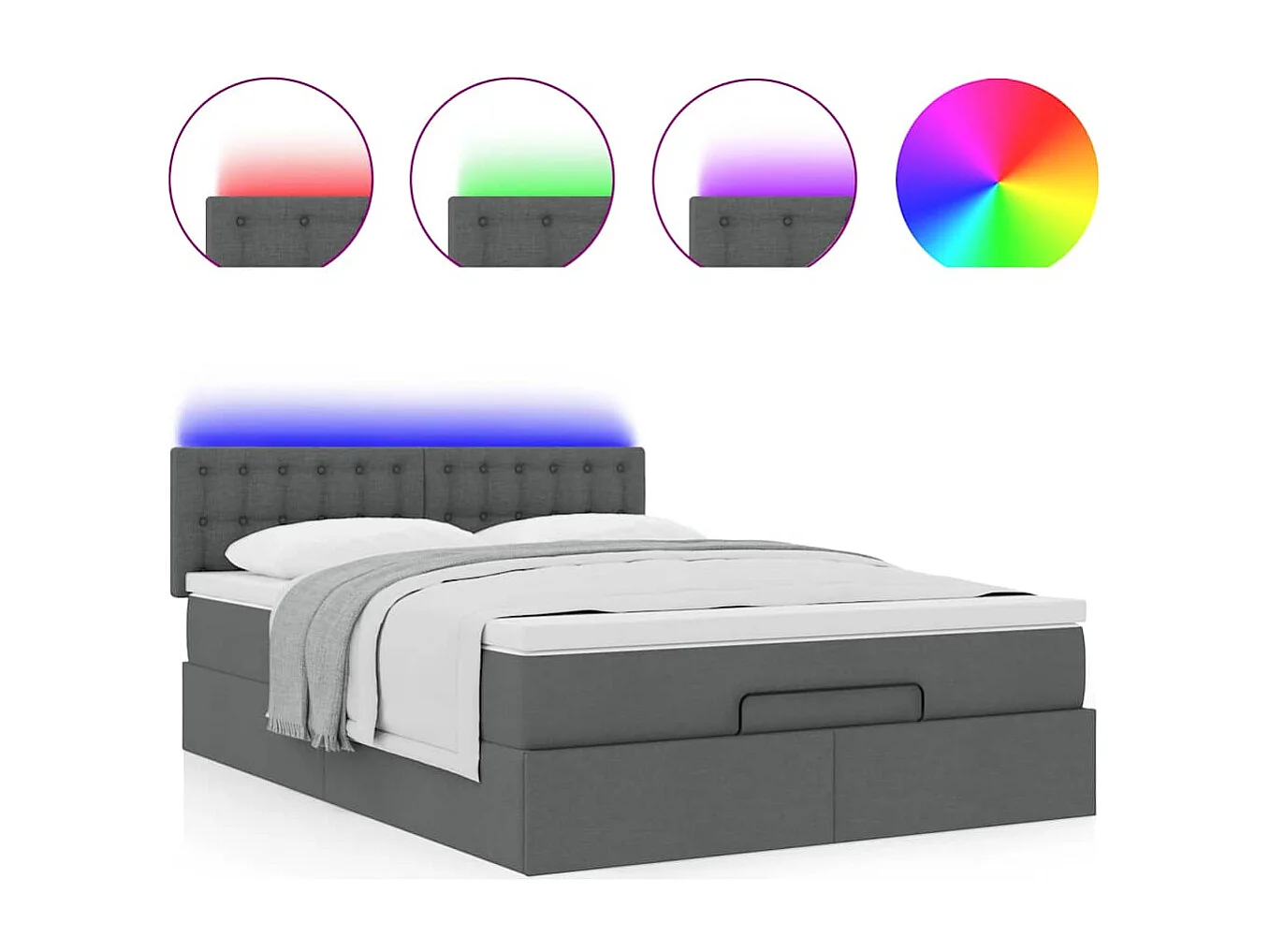 Lit ottoman avec matelas gris foncé 140x190 cm tissu