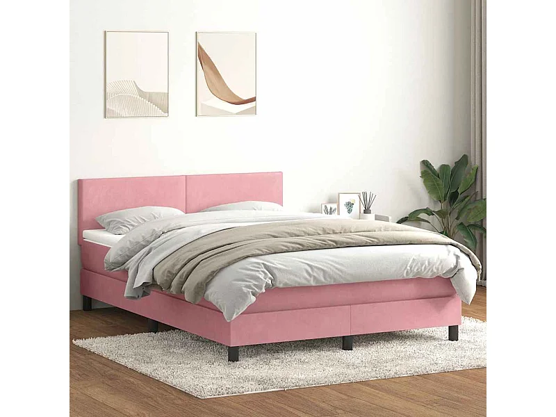 Cama box spring com colchão 160x210 cm veludo rosa