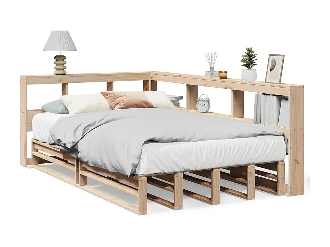Bed met boekenkast zonder matras massief grenenhout 120x190 cm