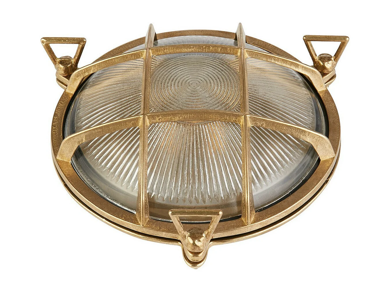 Searchlight Bulkhead Lámpara exterior redonda de latón macizo, vidrio acanalado