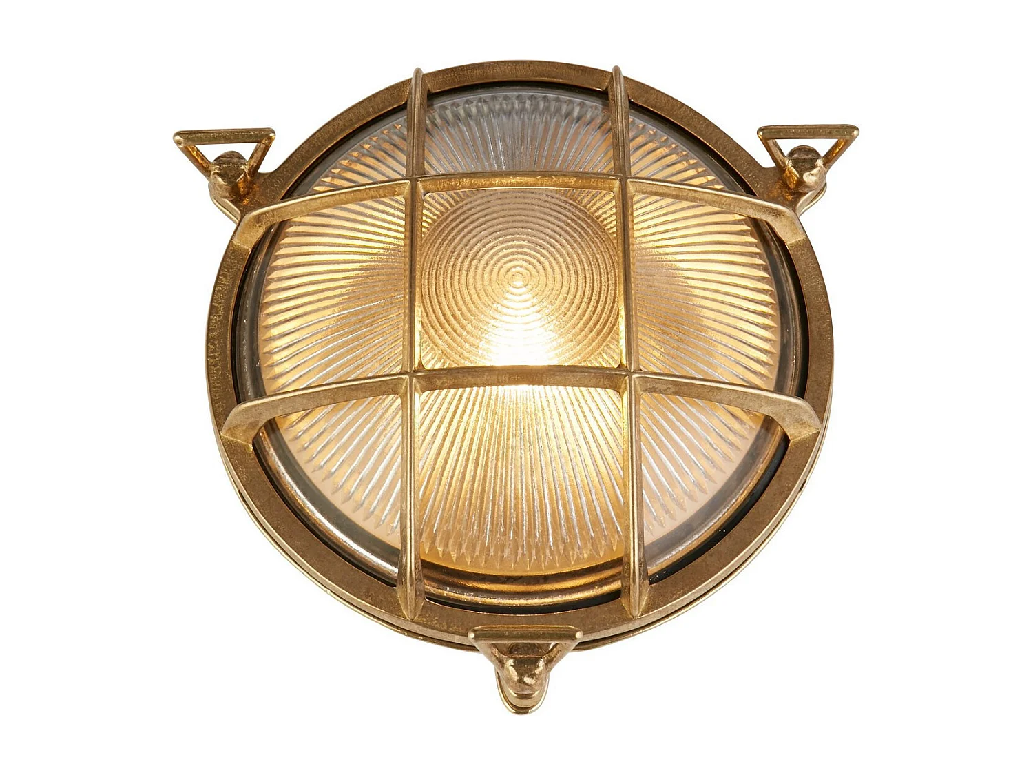 Searchlight Bulkhead Lampe d'extérieur ronde en laiton massif, verre nervuré