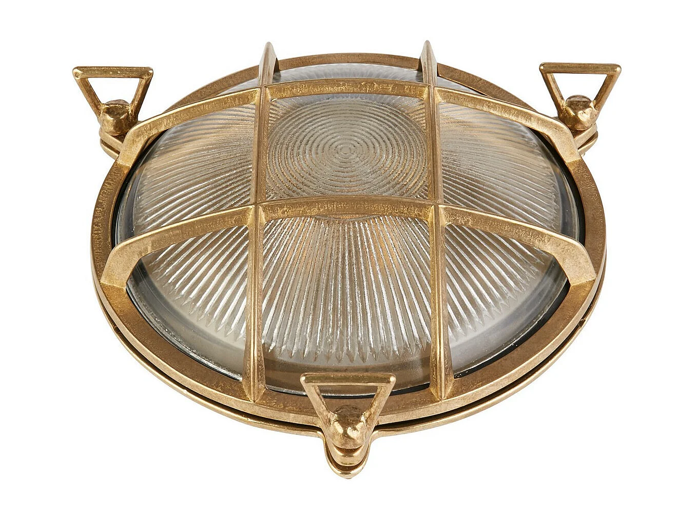 Searchlight Bulkhead Lampe d'extérieur ronde en laiton massif, verre nervuré